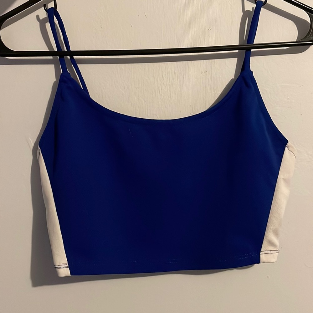 Blue and white tank top crop top.